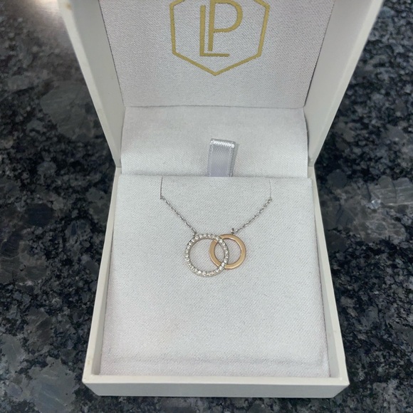 14k White and Rose Gold Diamond Circle in Circle Necklace - Picture 3 of 5